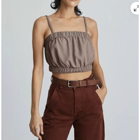 Everlane 100% Silk Ruched Crop Cami Top in Taupe Size Small - Picture 7 of 7